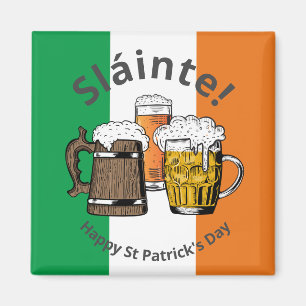 ST PATRICKS DAY Beer Sláinte Irish Flag Magneet