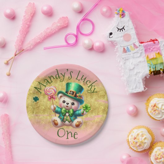 St.Patrick's Day Beer Verjaardag Lucky One Roze Papieren Bordje (Feest)