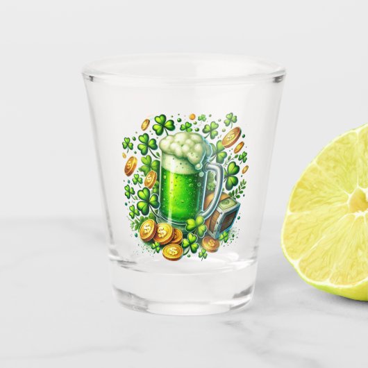 St. Patrick's Day Bier, munten en klaver Shot Glas (Voorkant)