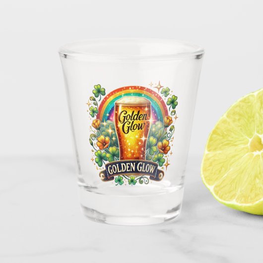 St. Patrick's Day-bier, regenboog en klaver Shot Glas (Voorkant)