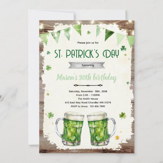 St. Patrick's Day bier verjaardagsuitnodiging Kaart (Voorkant)