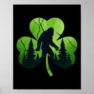 St Patrick's Day Bigfoot Sasquatch Irish Shamrock Poster
