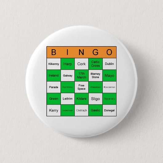 St Patricks Day Bingo Ronde Button 5,7 Cm (Voorkant)