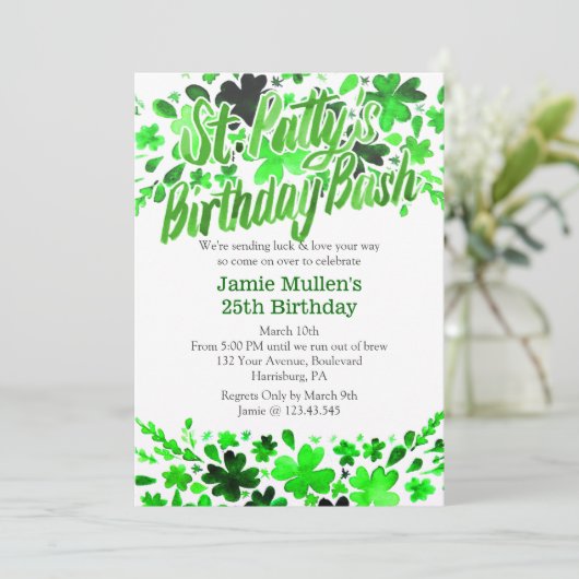 St. Patrick's Day Birthday Bash Waterverf Kaart (Staand voorkant)
