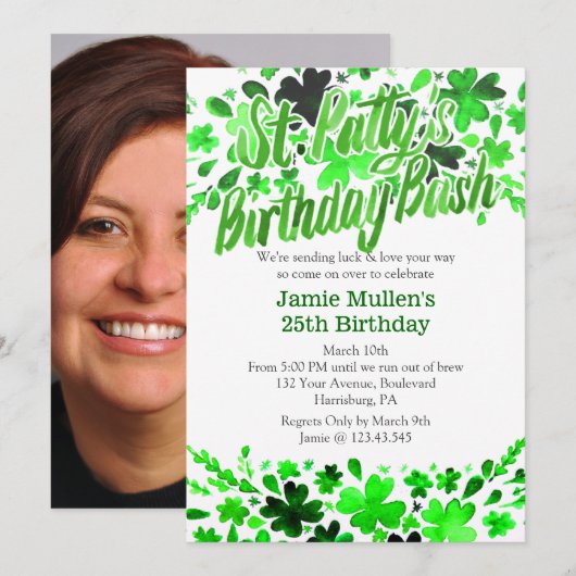 St. Patrick's Day Birthday Bash Waterverf Kaart (Voorkant / Achterkant)