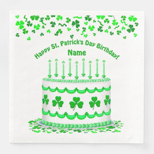 St Patrick's Day Birthday Cake Custom Candles Servet (Voorkant)
