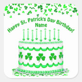 St Patrick's Day Birthday Cake Custom Candles Vierkante Sticker (Voorkant)