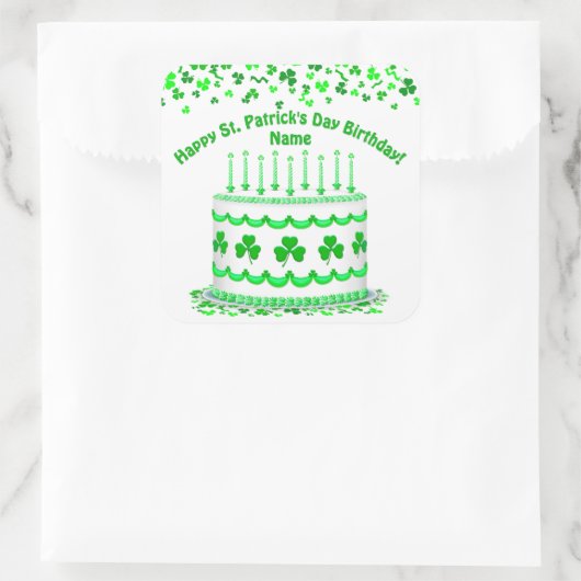 St Patrick's Day Birthday Cake Custom Candles Vierkante Sticker (Tas)