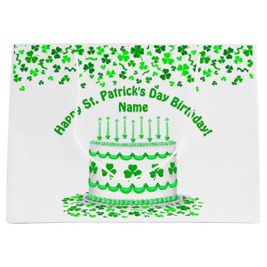 St Patrick's Day Birthday Cake Customizable Candle Groot Cadeauzakje (Voorkant)