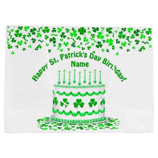 St Patrick's Day Birthday Cake Customizable Candle Groot Cadeauzakje (Achterkant)