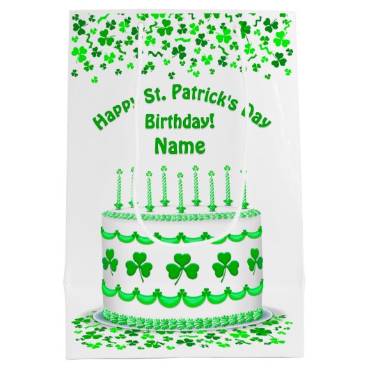 St Patrick's Day Birthday Cake Customizable Candle Medium Cadeauzakje (Achterkant)
