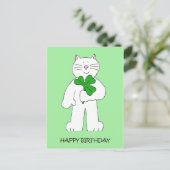St Patrick's Day Birthday Cat with Shamrock Briefkaart (Staand voorkant)