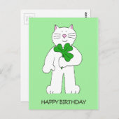 St Patrick's Day Birthday Cat with Shamrock Briefkaart (Voorkant / Achterkant)