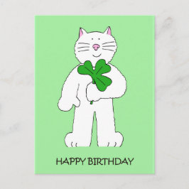 St Patrick's Day Birthday Cat with Shamrock Briefkaart