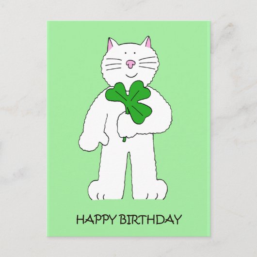 St Patrick's Day Birthday Cat with Shamrock Briefkaart (Voorkant)
