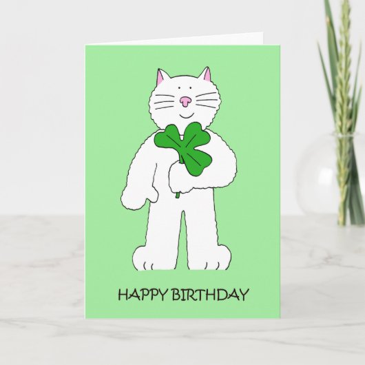 St Patrick's Day Birthday Cat with Shamrock Kaart (Voorkant)