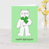 St Patrick's Day Birthday Cat with Shamrock Kaart (Gele Bloem)