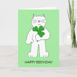 St Patrick's Day Birthday Cat with Shamrock Kaart