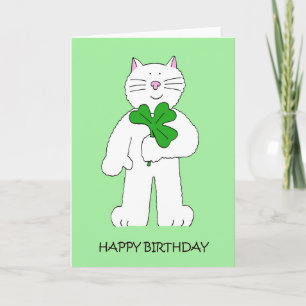 St Patrick's Day Birthday Cat with Shamrock Kaart
