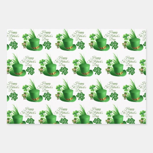 St. Patrick's Day Birthday Eigen naam & leeftijd 3 Inpakpapier Vel (Voorkant)