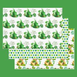 St. Patrick's Day Birthday Eigen naam & leeftijd 3 Inpakpapier Vel