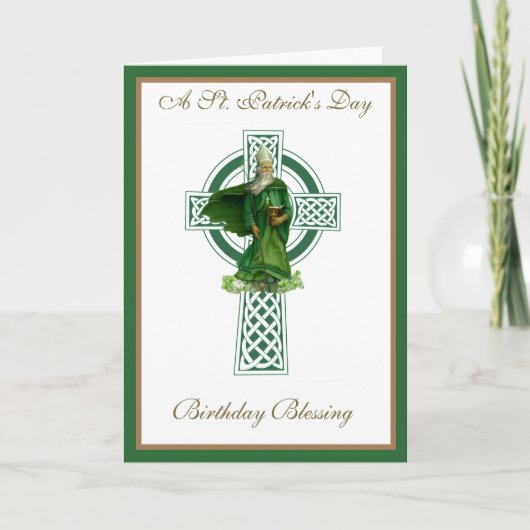 St. Patrick's Day Birthday Green Celtic Cross Kaart (Voorkant)