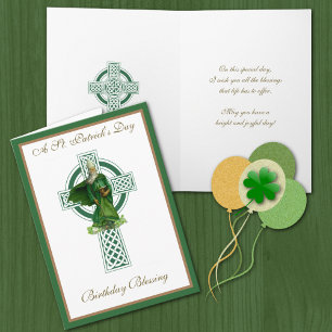 St. Patrick's Day Birthday Green Celtic Cross Kaart
