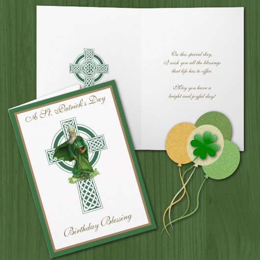 St. Patrick's Day Birthday Green Celtic Cross Kaart