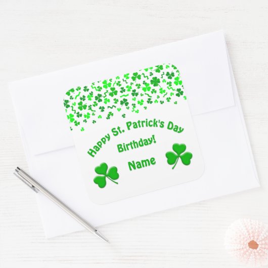 St Patrick's Day Birthday Green Shamrocks Confetti Vierkante Sticker (Envelop)
