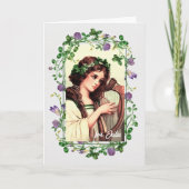 St. Patrick's Day Birthday. Iers meisje met Harp Kaart (Voorkant)
