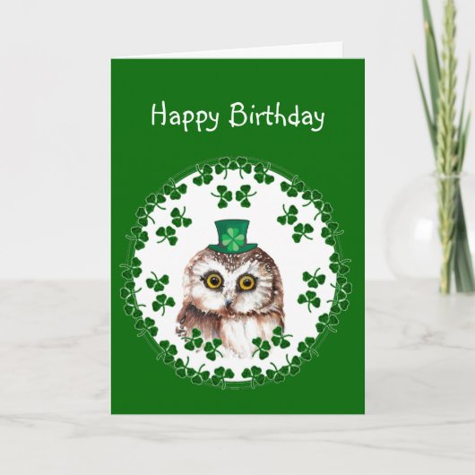 St. Patrick's Day Birthday Luck & Wisdom Owl Kaart (Voorkant)