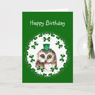 St. Patrick's Day Birthday Luck & Wisdom Owl Kaart