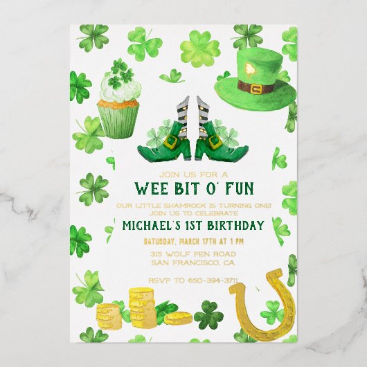 St. Patrick's Day Birthday Party Invitation Folie Uitnodiging (Voorkant)