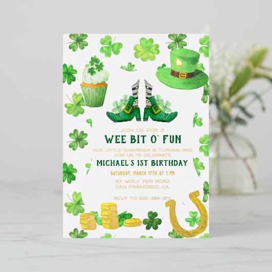 St. Patrick's Day Birthday Party Invitation Folie Uitnodiging (Staand Voorkant)