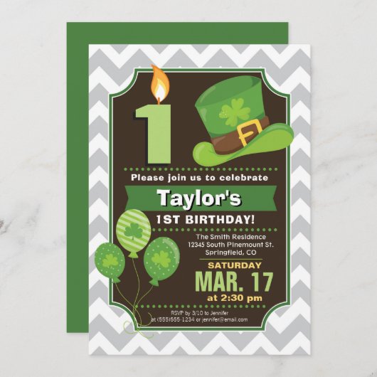 St. Patrick's Day Birthday Party Invitation Kaart (Voorkant / Achterkant)