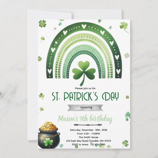 St. Patrick's Day Birthday party invitation Kaart (Voorkant)