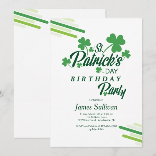 St. Patrick's Day Birthday Party Invitation Kaart (Voorkant / Achterkant)