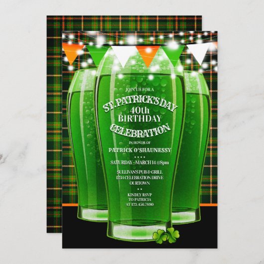 St. Patricks Day Birthday Party Invitations Kaart (Voorkant / Achterkant)