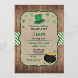 St. Patricks Day Birthday Party Invite Shamrock Kaart