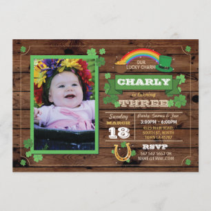 St. Patricks Day Birthday Party Photo Invite 1 2 3 Kaart