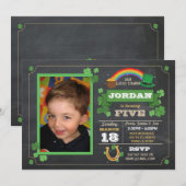 St. Patricks Day Birthday Party Photo Invite 3 4 5 Kaart (Voorkant / Achterkant)