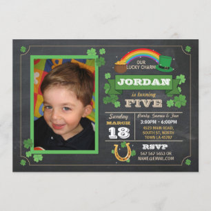 St. Patricks Day Birthday Party Photo Invite 3 4 5 Kaart