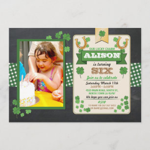 St. Patricks Day Birthday Party Photo Invite 4 5 6 Kaart