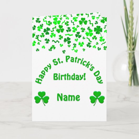 St Patrick's Day Birthday Shamrocks Personalized Kaart (Voorkant)