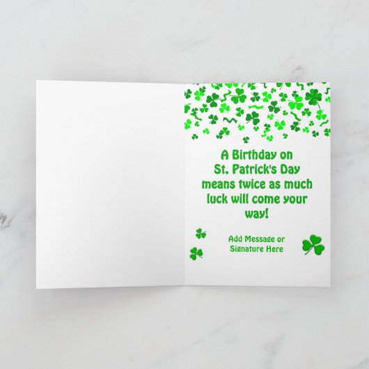 St Patrick's Day Birthday Shamrocks Personalized Kaart (Binnen)