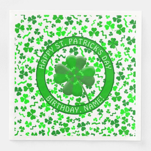 St Patrick's Day Birthday Shamrocks Personalized Servet (Voorkant)