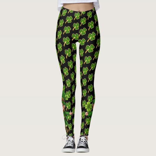 St Patrick's Day Black en Green Fun Leggings (Voorkant)