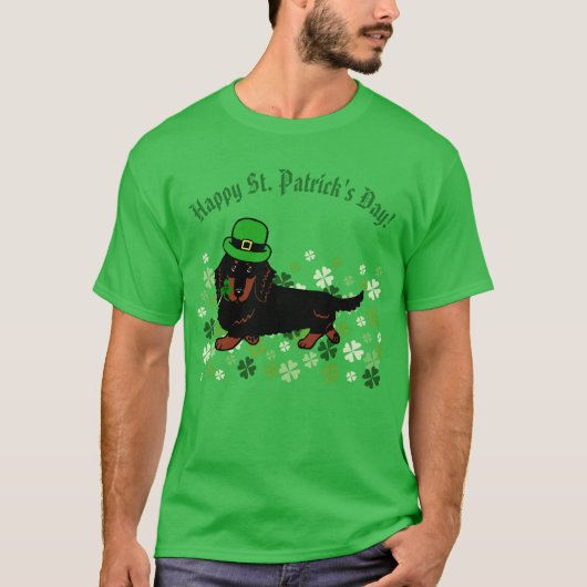 St. Patrick's Day Black en Tan Dachshund 2 T-shirt (Voorkant)