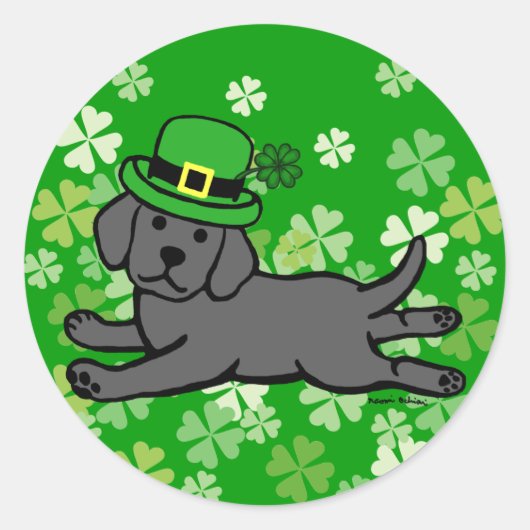 St. Patrick's Day Black Lab Baby Ronde Sticker (Voorkant)