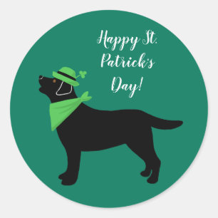 St. Patrick's Day Black Labrador Green Mode Ronde Sticker